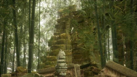 Las-Ruinas-De-Edificios-Antiguos-En-El-Bosque-De-Bambú-Verde
