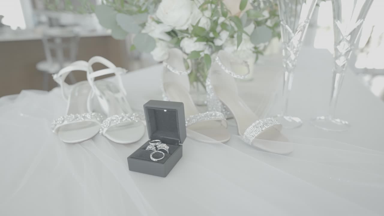 一双婚戒指和新娘鞋 女同性恋婚姻