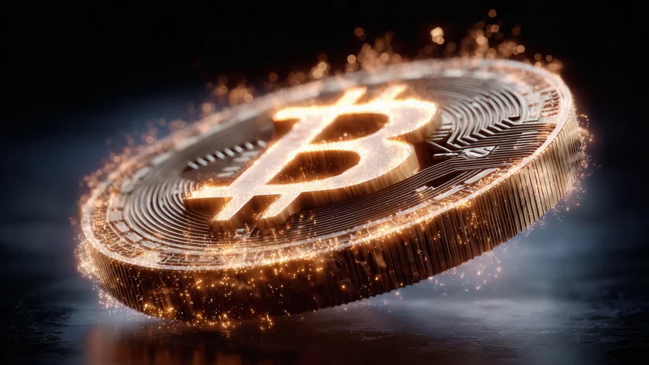 A Stunning Visualization of a Bitcoin Coin Surrounded by a Glowing Aura, Capturing the Essence of Digital Currency and the Future of Finance in Each Frame