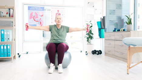 mature woman, dumbbell and workout