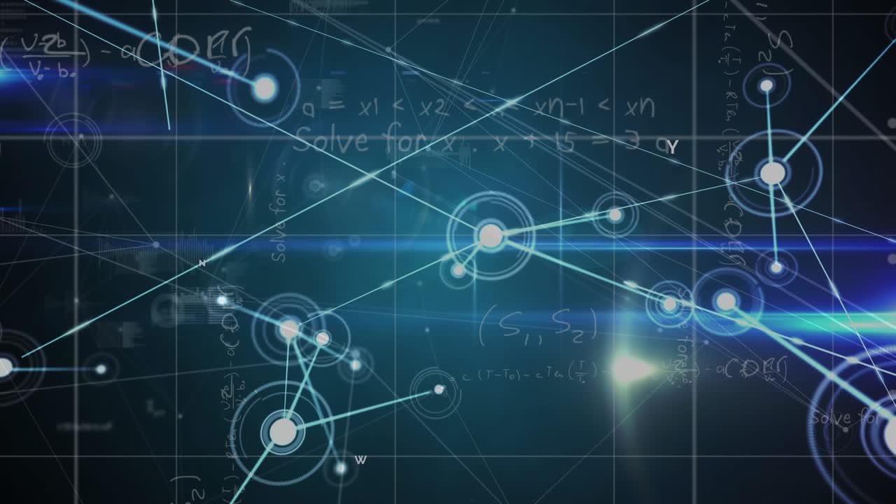Animation af forbundne prikker over matematiske ligninger mod tal i indlæsningscirkler