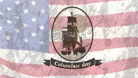 animation of columbus text and ship over american flag