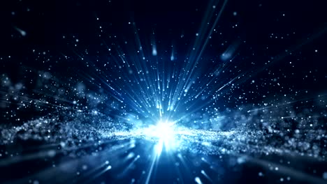 seamless loop, blue background, digital signature with wave particles, sparkle, veil and space with depth of field. the particles are white light lines.