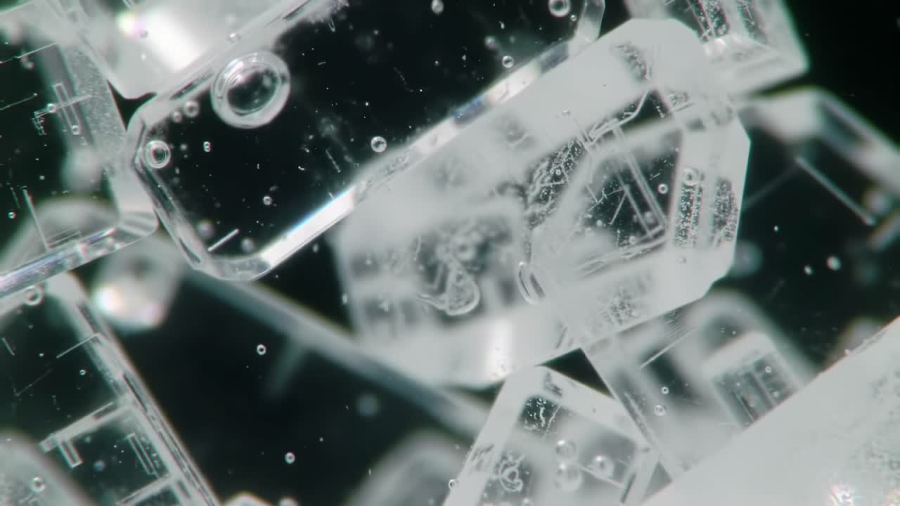 Discovering the Beauty of Ice Cubes as They Melt in Clear Water With Bubbles Forming Around Them