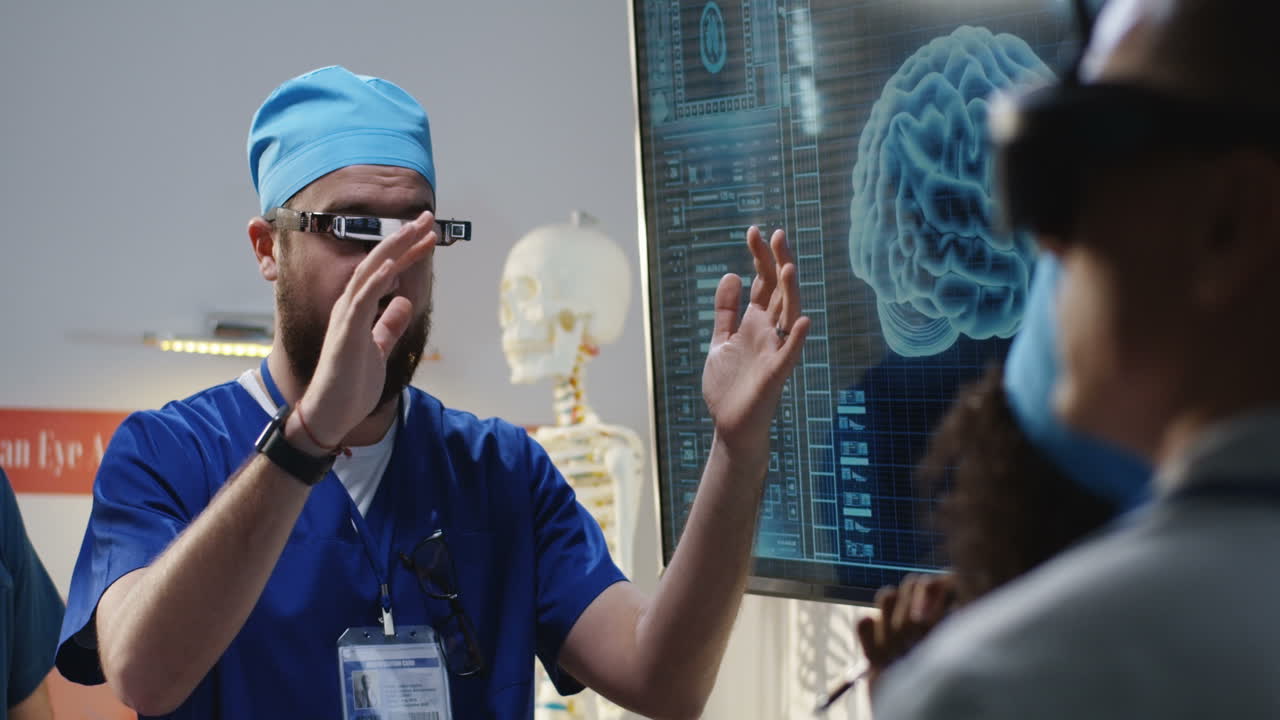 Medical Professionals Using VR and AR Technology to Discuss Brain Anatomy