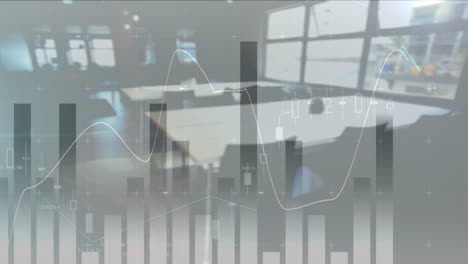 animation of financial data processing over empty office