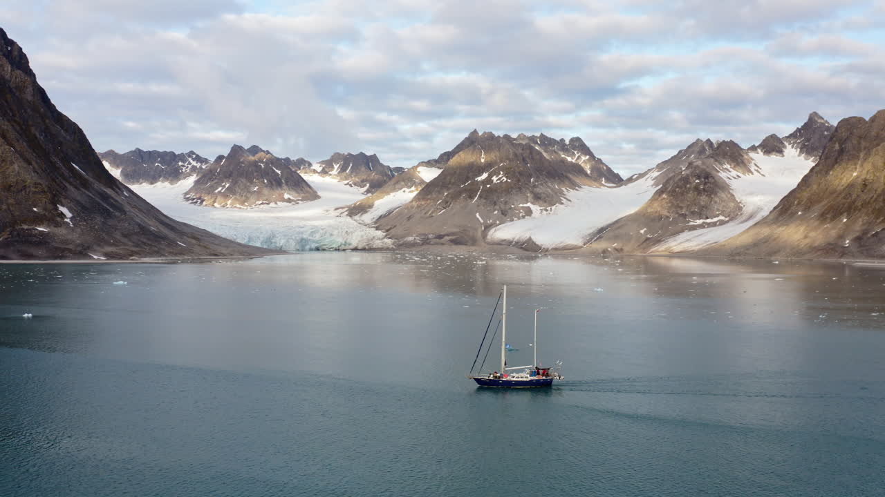 Cruising On The Spitsbergen Island In The Svalbard Archipelago In Norway. Aerial Drone Shot
