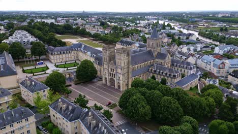 ladies abbey of sainte-trinité with michel d'ornano park in background, caen, normandy in france