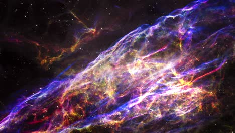 space flight flying into the the veil nebula or cygnus loop or ngc 6960 or the witch's broom nebula is a cloud of heated and ionized gas and dust in the constellation cygnus. finished image by nasa.