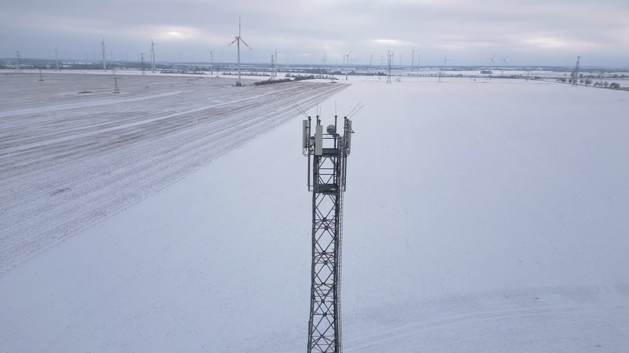 ветерная башня, ветерная коляска, мобильный 5g-мачта, телефон, зимний снег