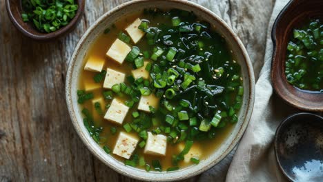 gezonde miso soep met tofu en zeewier.