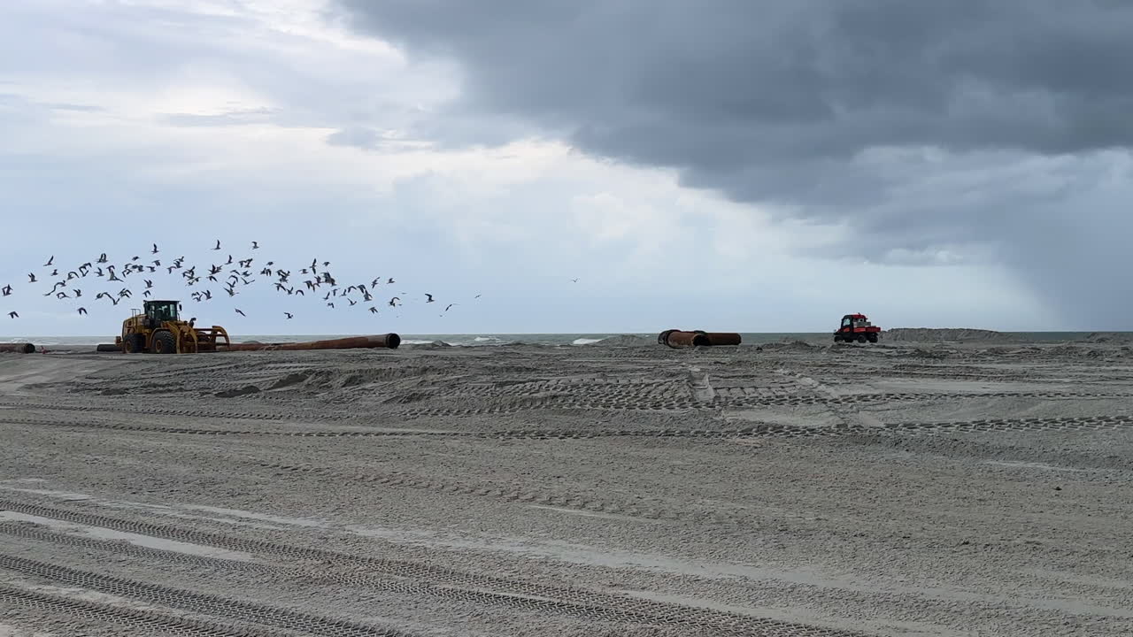 Pipes used for pumping sand from sea, beach replenishment, panning