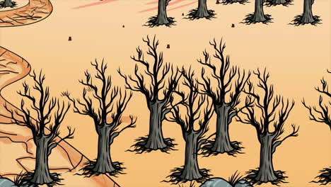 paisaje de dibujos animados con árboles muertos