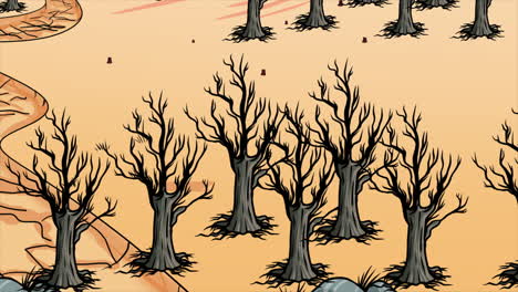 cartoon landscape with dead trees