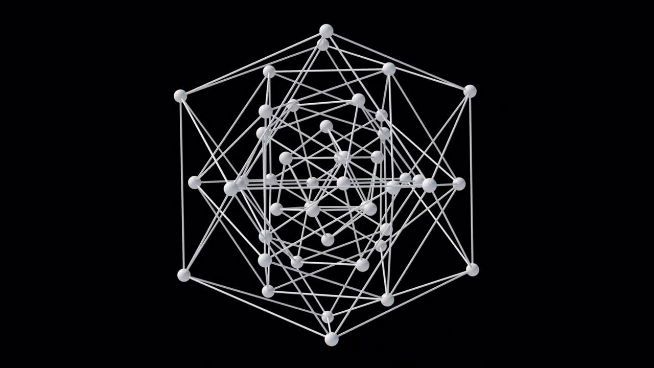 malla blanca giratoria, fondo negro. animación abstracta, 3d, el rendimiento.