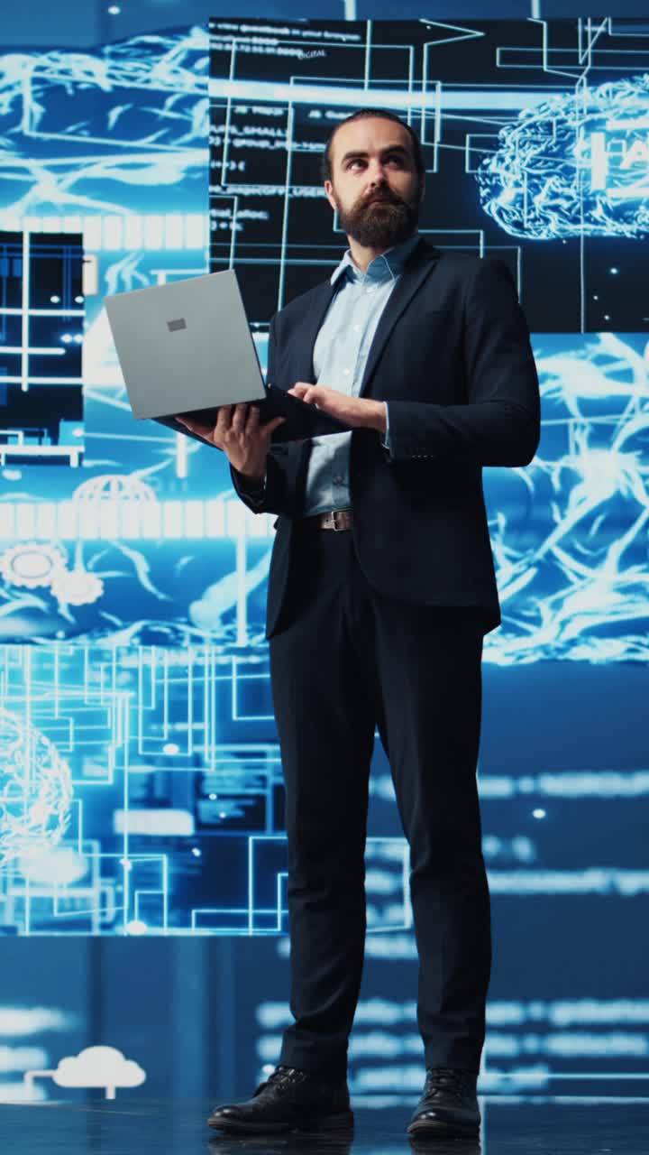 Vertical Video Engineer studying AI brain for data structures and predictive analytics