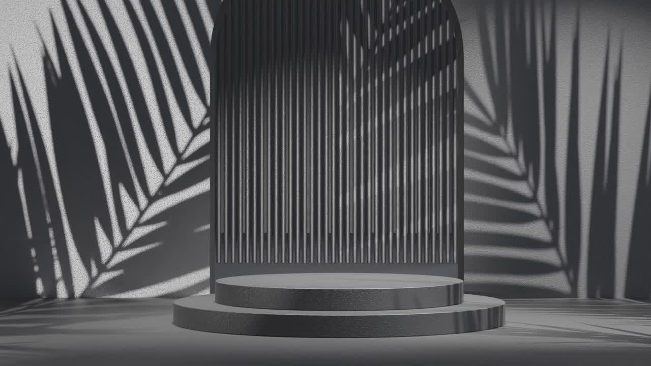 화장품 배경에 대한 최소한의 검은색 디스플레이 해변 분위기, 3d 렌더링, 3d 일러스트레이션 애니메이션 루프와 함께 제품 스탠드