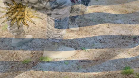 animación de soldados con la bandera uruguaya ondeando