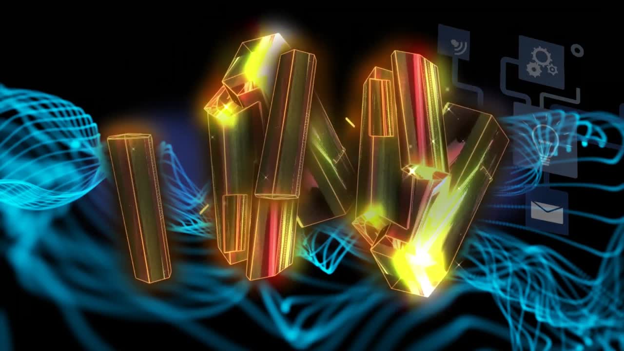 금 금속 블록의 애니메이션과 아이콘과의 연결