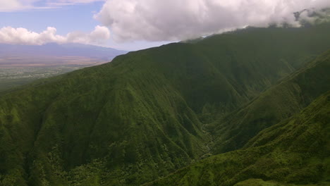 green mountain range, maui island, hawaii, high altitude rainforest aerial view