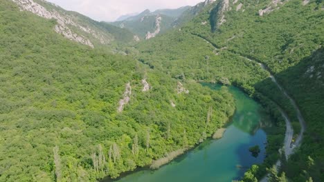 Cetina-River-flowing-through-the-canyons-of-Croatia,-Europe,-Aerial-View