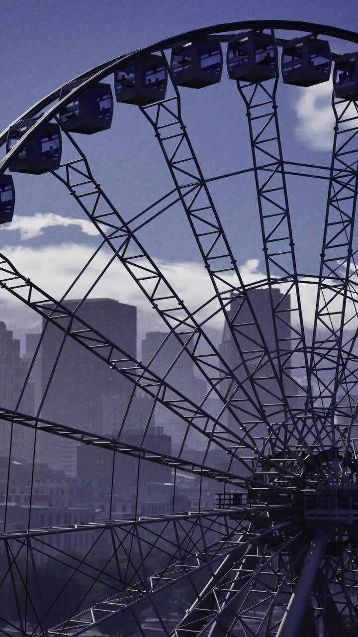 Majestic ferris wheel against a dramatic sky in an urban landscape