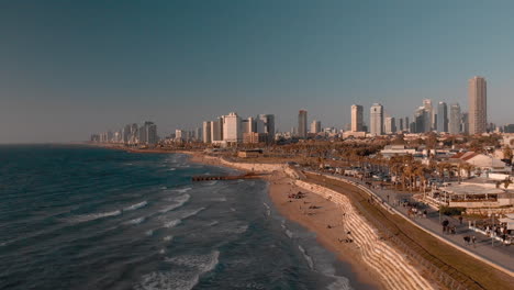 Aerial-Tel-Aviv-promenade,-Aerial-Drone-footage