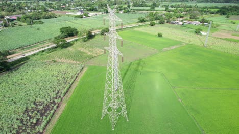 poste de alta tensión, torre de transmisión, pilar de electricidad, transmisión de energía eléctrica ubicado en un campo de arroz en el campo