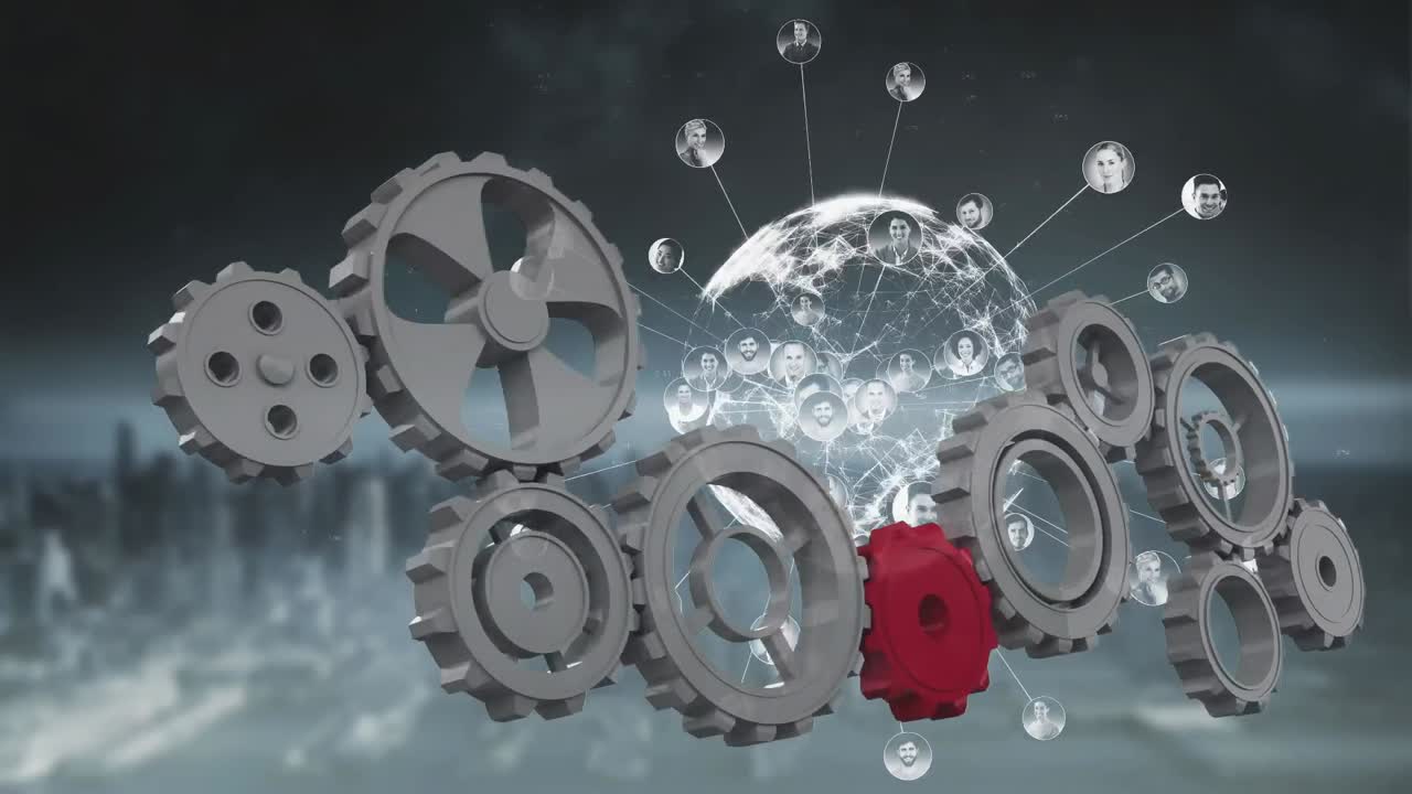 вращающаяся глобус с сетью передачи данных и соединения с вращающимися колесами