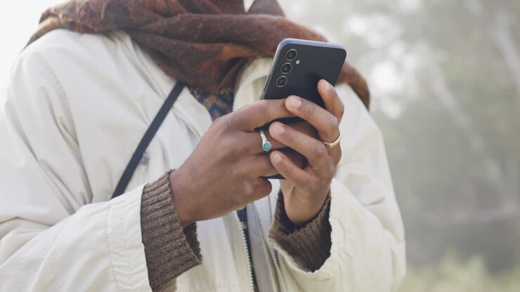 Hands, smartphone or man on social media