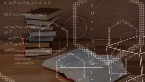 Mathematische-Symbole-Und-Diagramme-Gegen-Stapel-Bücher