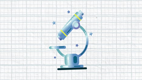 animation of microscope icon against squared lined paper background with copy space