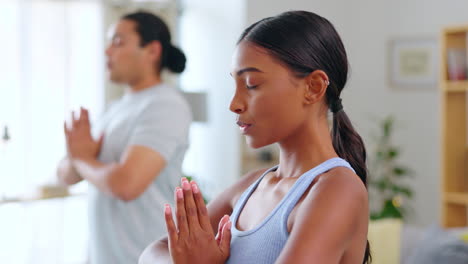 couple, yoga and meditation with breathing