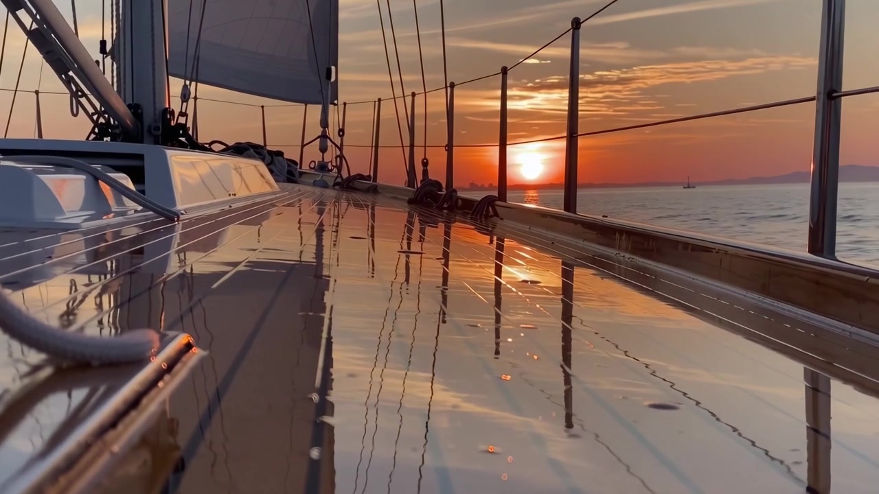 Segeln auf einer Yacht während eines wunderschönen Sonnenuntergangs
