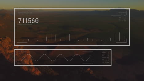 animation of statistic charts over canyons and mountains