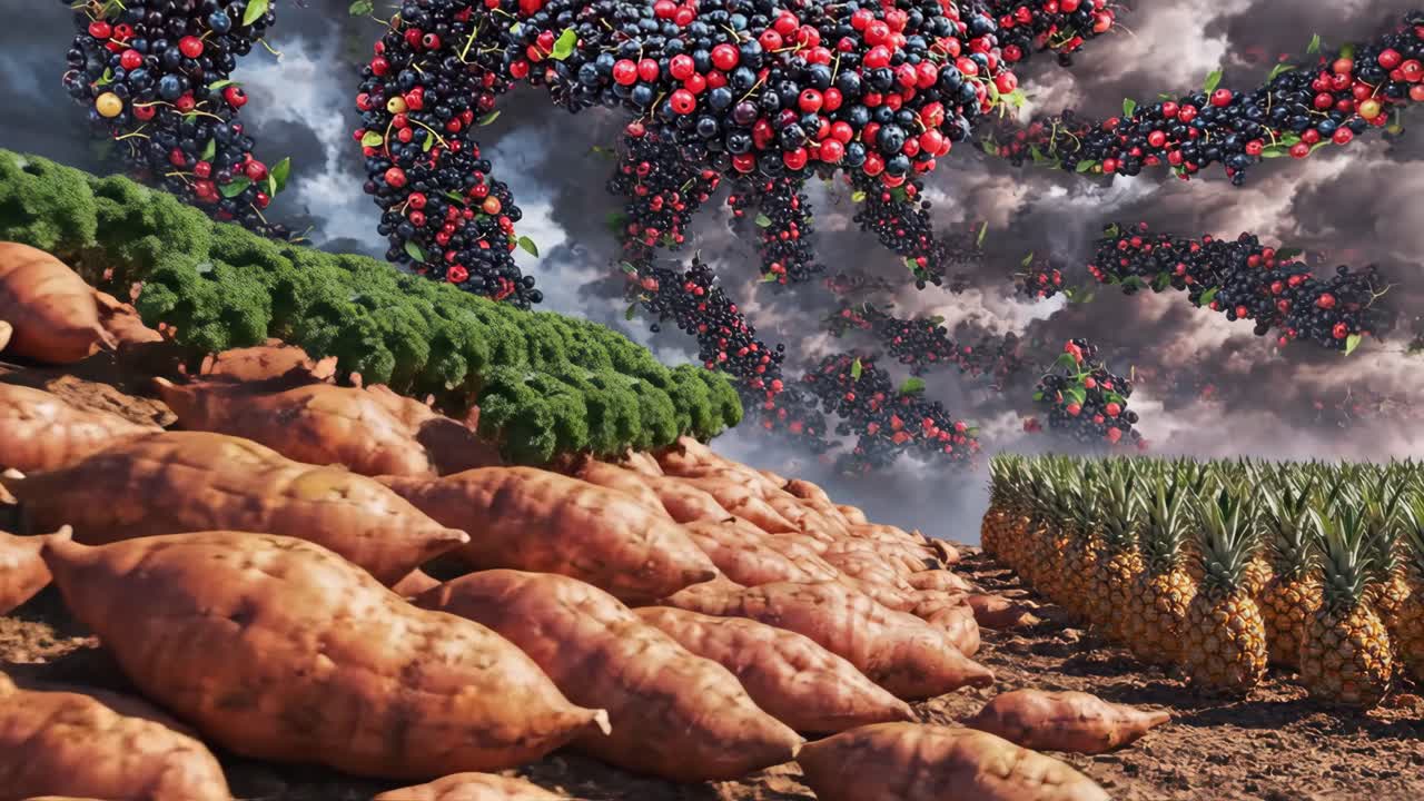 Pineapples, Kale, Sweet Potatoes, and Berries Abundance