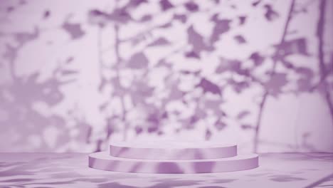 empty podium with shadows of leaves on a pink background