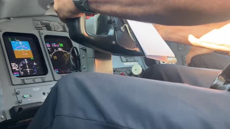 Real-time-take-off-view-inside-a-jet-cockpit-during-a-real-take-off-in-windy-conditions