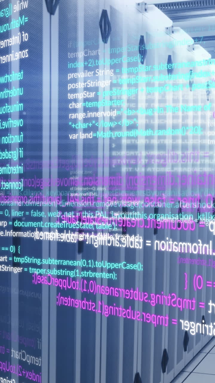 animação do processamento de dados sobre a sala do servidor