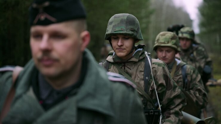 Soldati Tedeschi della Seconda Guerra Mondiale in una Foresta