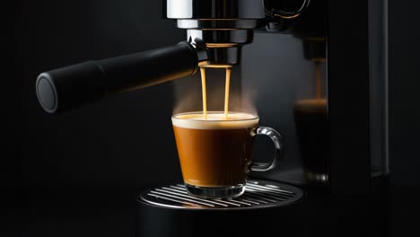 the art of brewing: capturing the perfect espresso shot as hot coffee cascades into a delicate glass cup