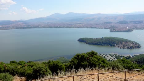 panning shot of ioannina city from mitsikeli mountain