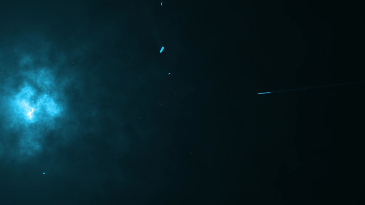 푸른 하늘 구름 사이에서 놀라운 폭발로 빛나는 둥근 에너지 구조의 미래의 우주 입자, 우주 지구 vfx 디자인 요소, 추상적인 다채로운 빛, 배경 애니메이션, 에너지, 광선, 전력, 자기.