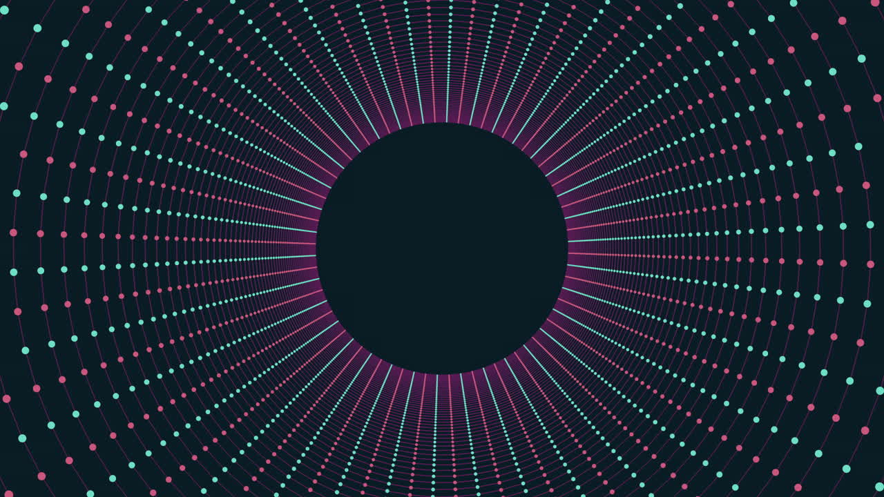 Design dinamico e astratto di linee curve e punti fluttuanti su sfondo nero