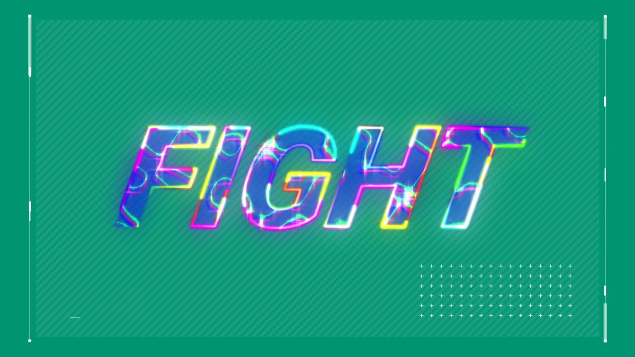 animación de la interfaz con banner de texto de lucha con efecto relámpago contra fondo verde