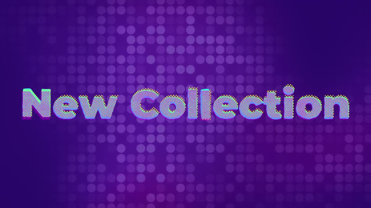 animación del texto de la nueva colección y puntos sobre fondo azul