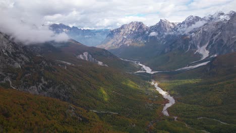 paradise alpine landscape of valbona valley in albania at autumn with colorful forestry