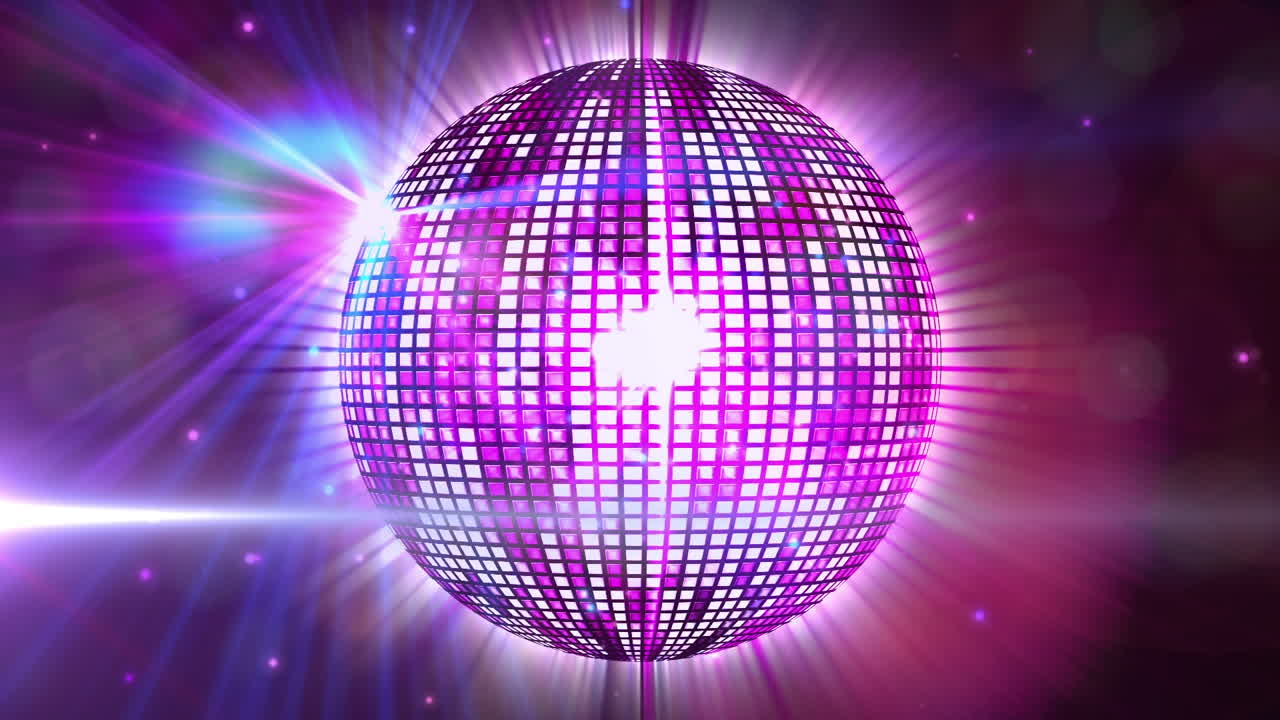 animación de una bola de discoteca púrpura brillante que gira en el club durante la fiesta