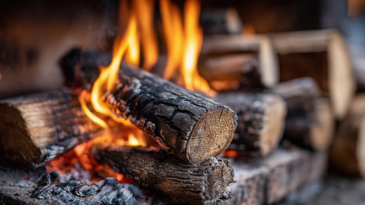 A Warm and Inviting Scene of Crackling Firewood Burning Brightly in a Cozy Fireplace, Evoking the Comforts of Home and Relaxation During Cold Winter Evenings
