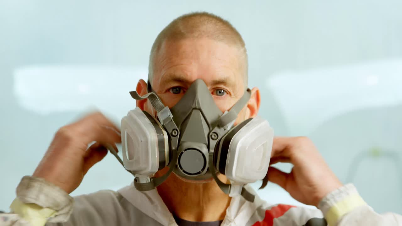 mecánico con máscara de gas 4k
